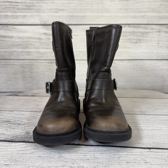 Zara Girl's Distressed Motto Biker Boots Size 32 - Picture 2 of 10